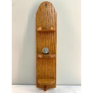 VTG Vertical Wall Shelf Small OAK Wood Trinket Display 3 Half Moon Shelves Hang
